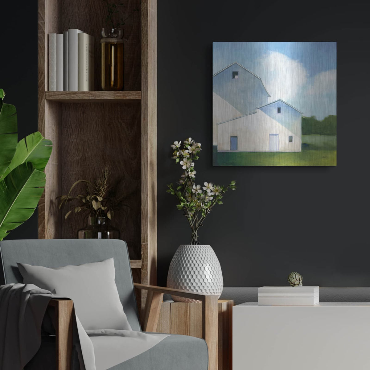 'Barn Shadows' by Julia Purinton – Metal Wall Art, 24x24 room view