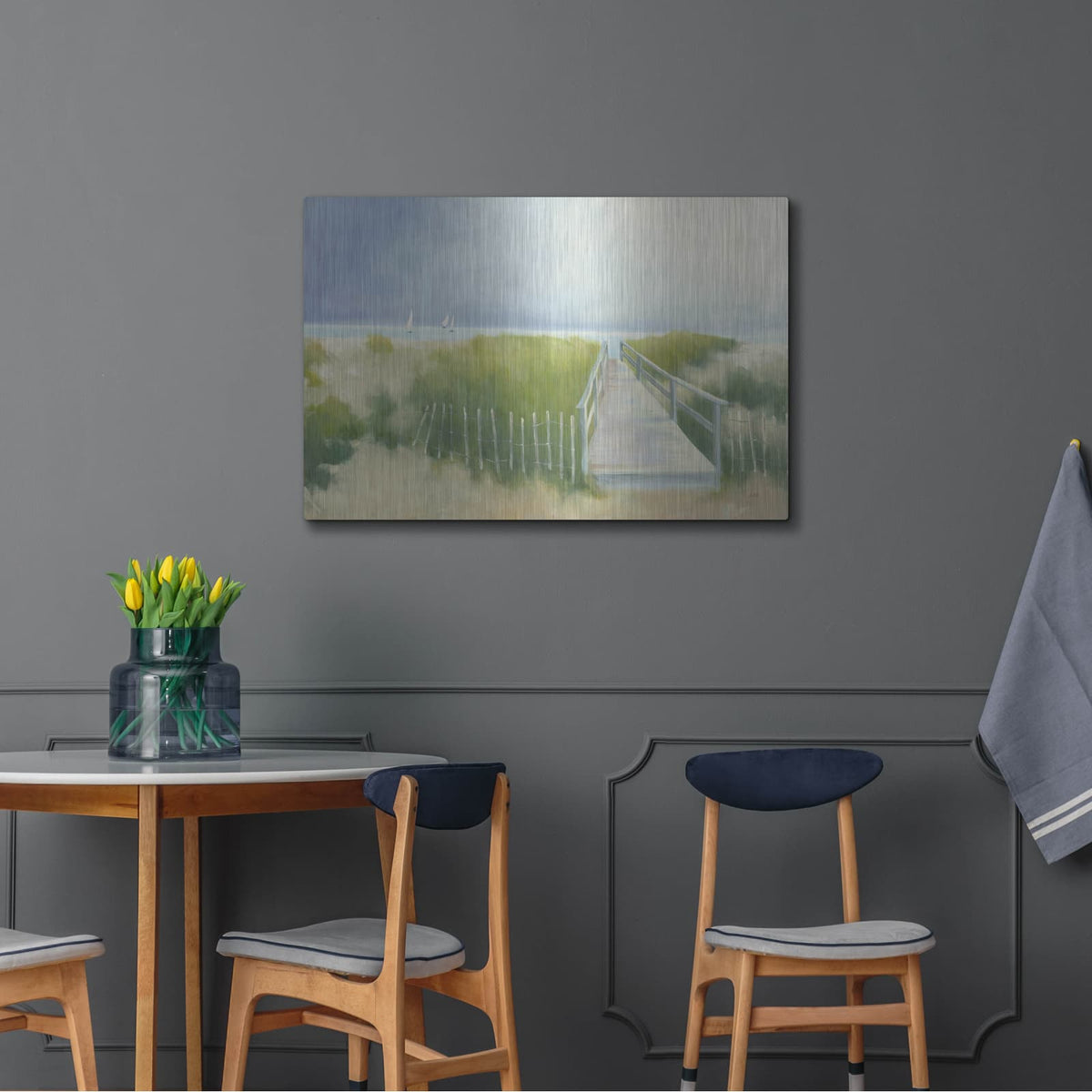 'Beach Walk With Boats' by Julia Purinton – Metal Wall Art, 36x24 room view