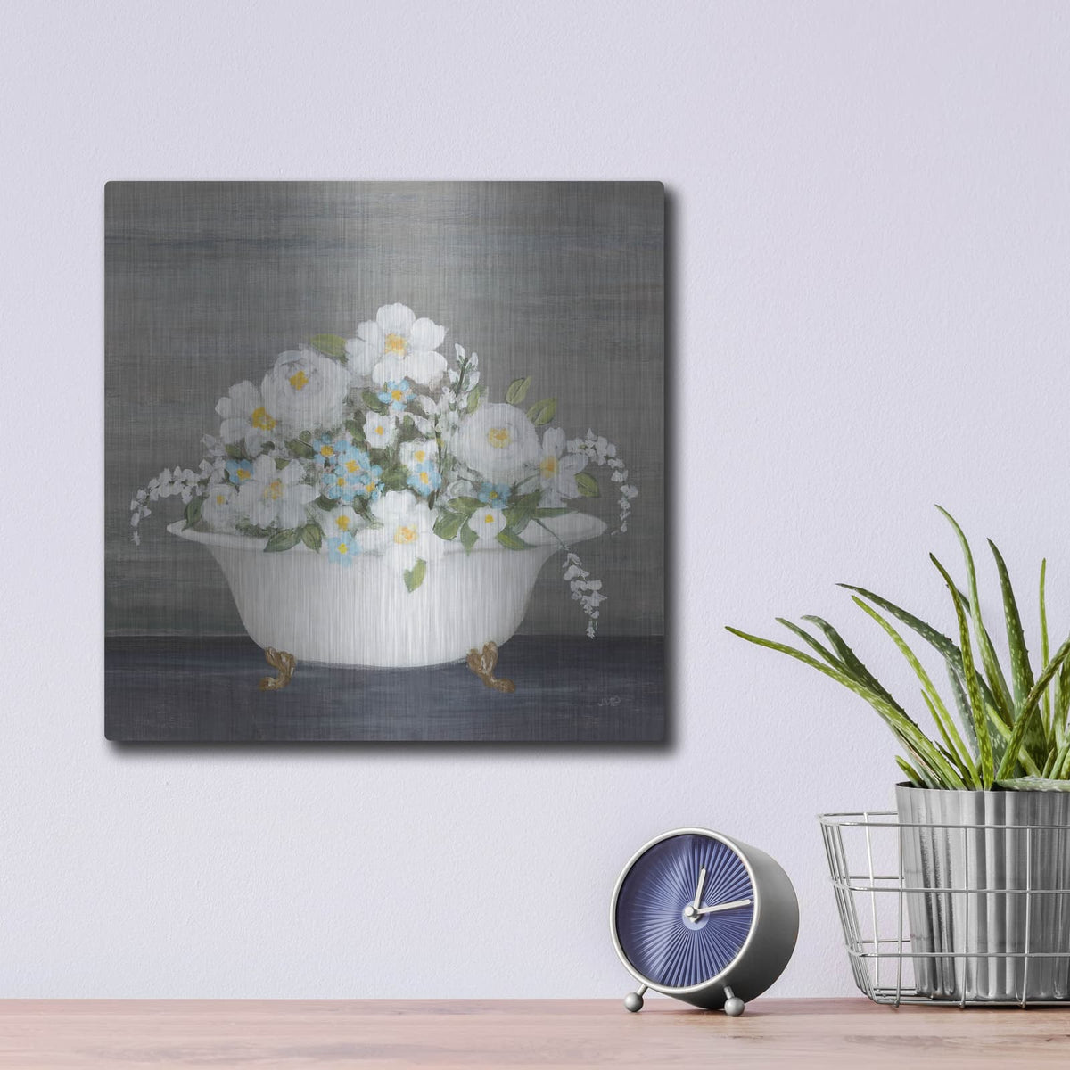 'Floral Bath' by Julia Purinton – Metal Wall Art, 12x12 room view