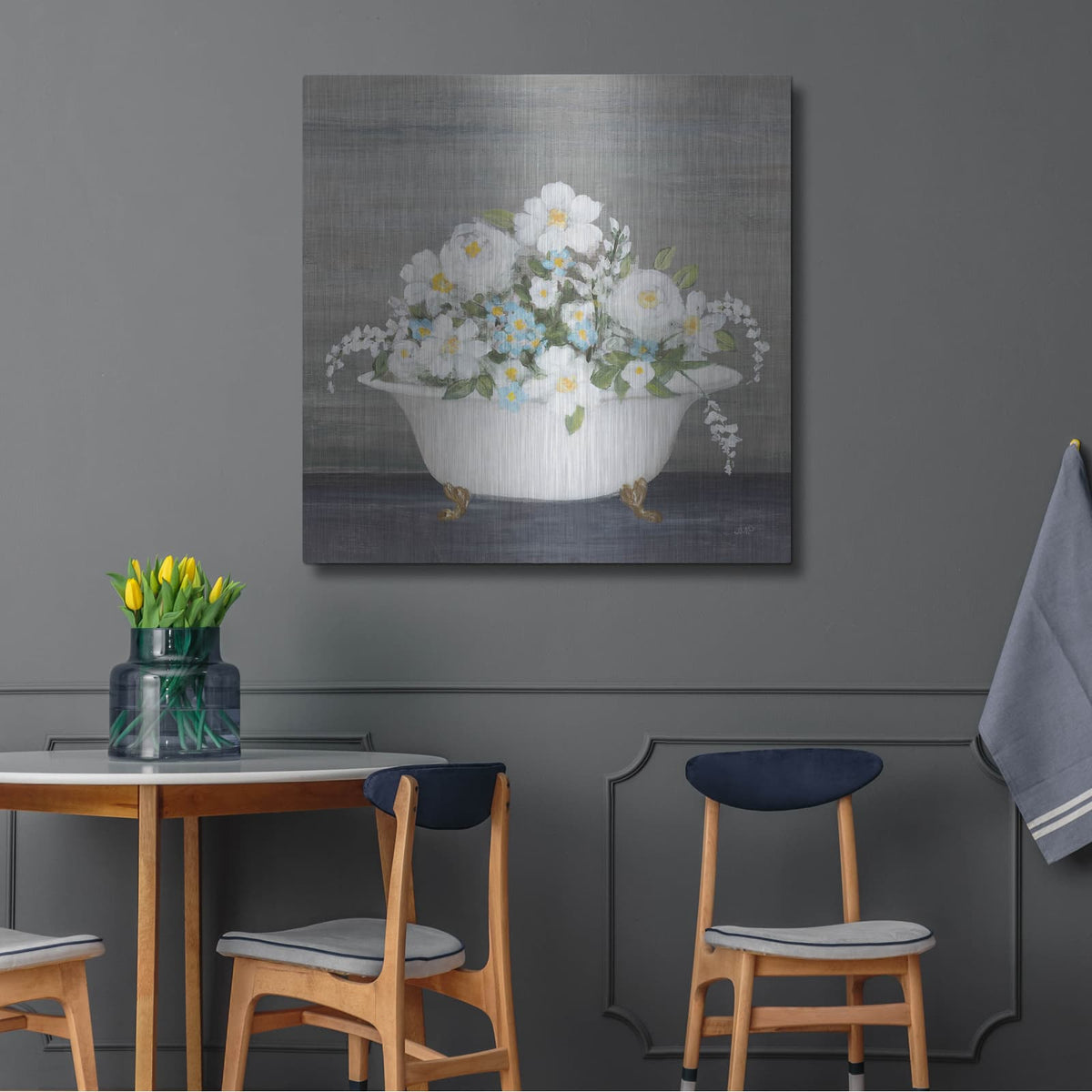 'Floral Bath' by Julia Purinton – Metal Wall Art, 36x36 room view
