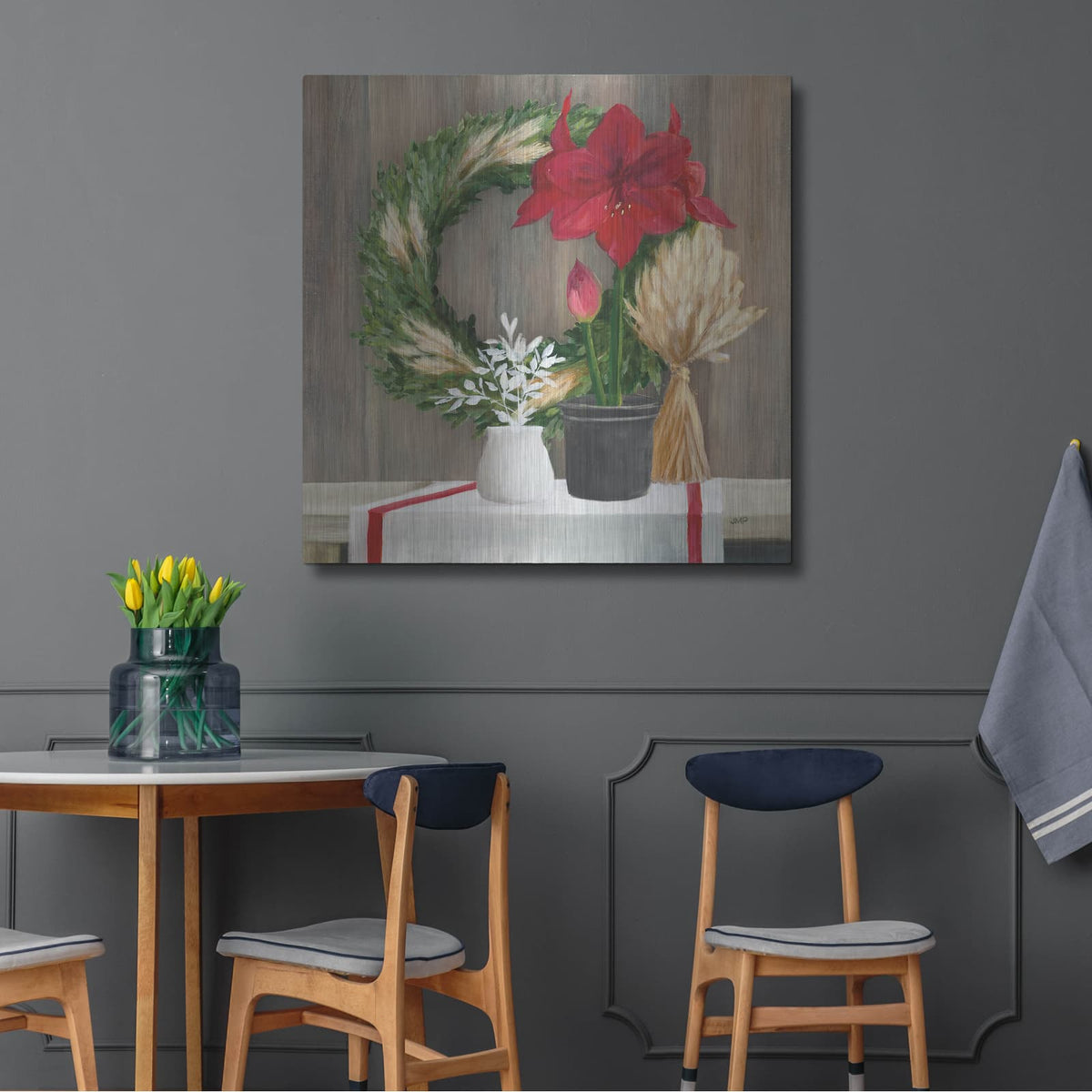 'Blooms Of The Season Dark' by Julia Purinton – Metal Wall Art, 36x36 room view