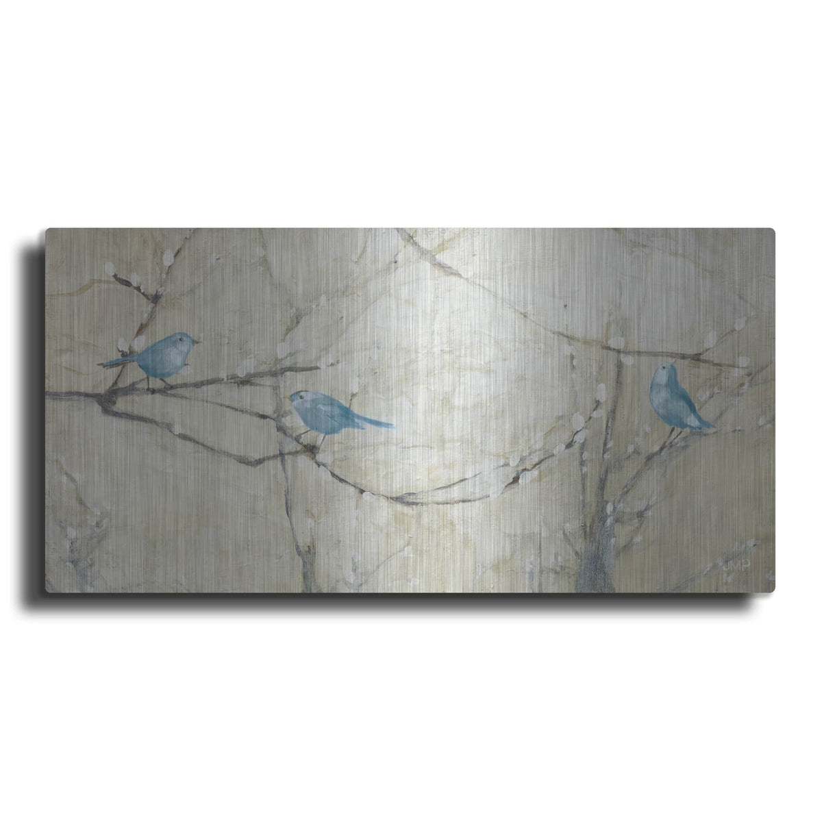 'Budding Pussy Willow With Blue Birds' by Julia Purinton – Metal Wall Art