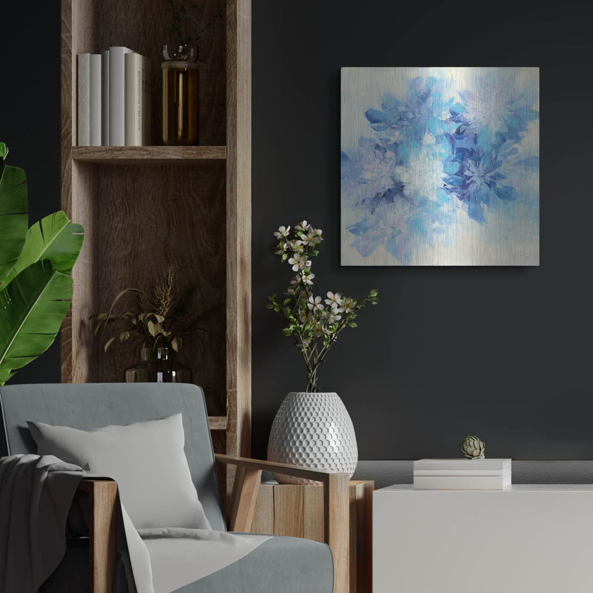 'Burst Of Blue' by Julia Purinton – Metal Wall Art, 24x24 room view