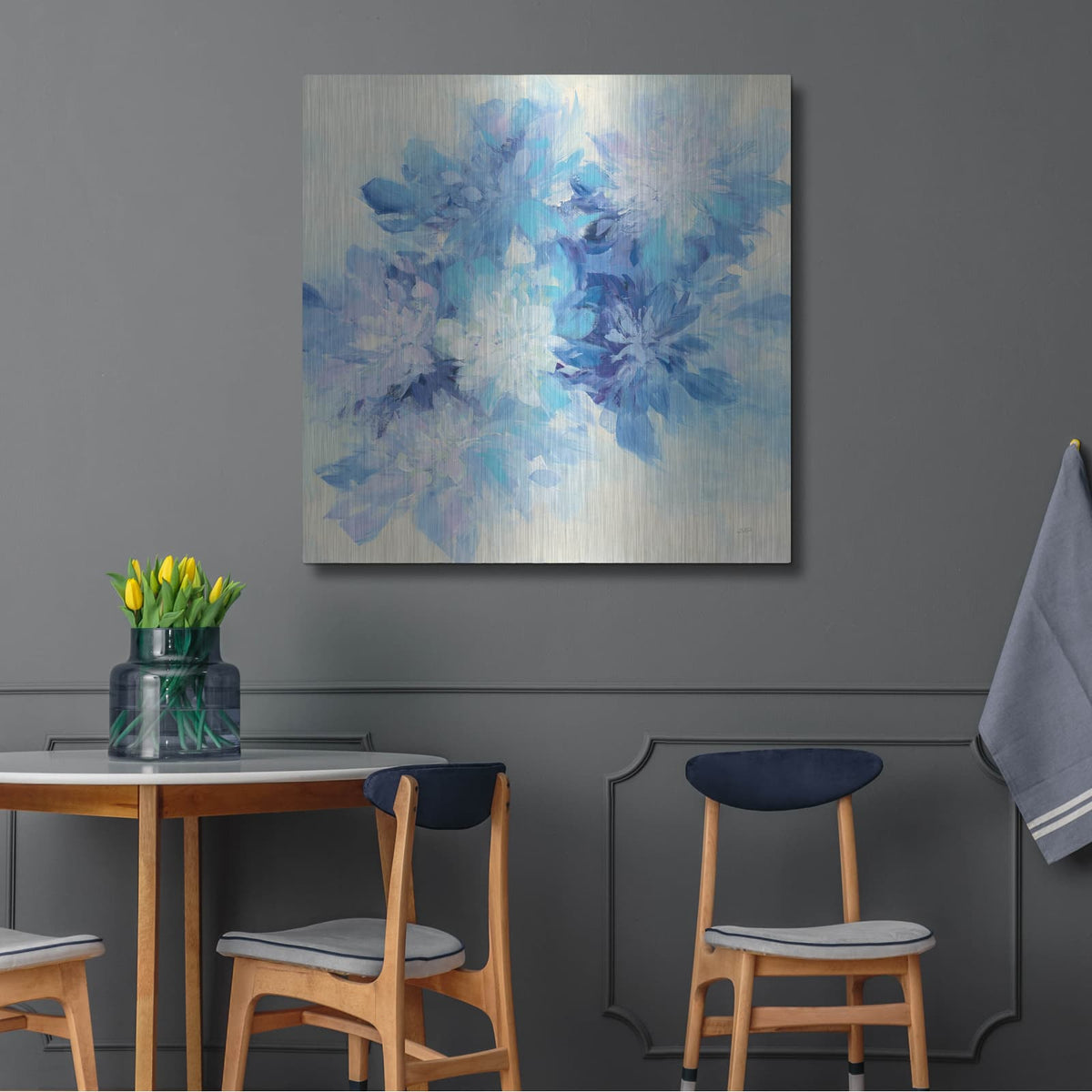 'Burst Of Blue' by Julia Purinton – Metal Wall Art, 36x36 room view