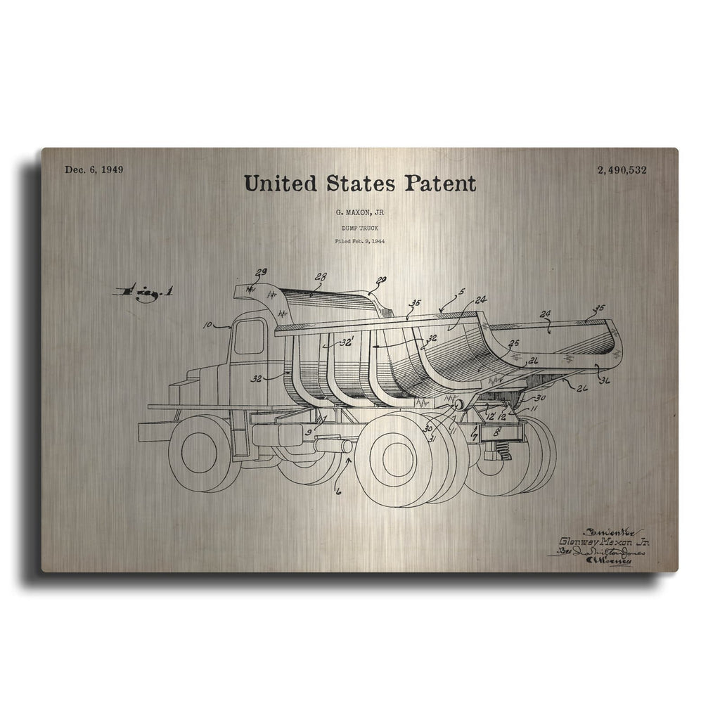 'Dump Truck 1949 Blueprint Patent Parchment' – Metal Wall Art