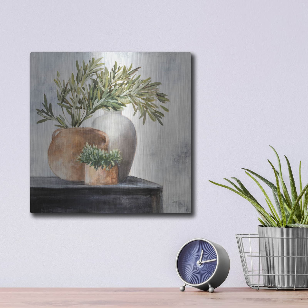 'Calm Still Life Dark 1' by Julia Purinton – Metal Wall Art, 12x12 room view
