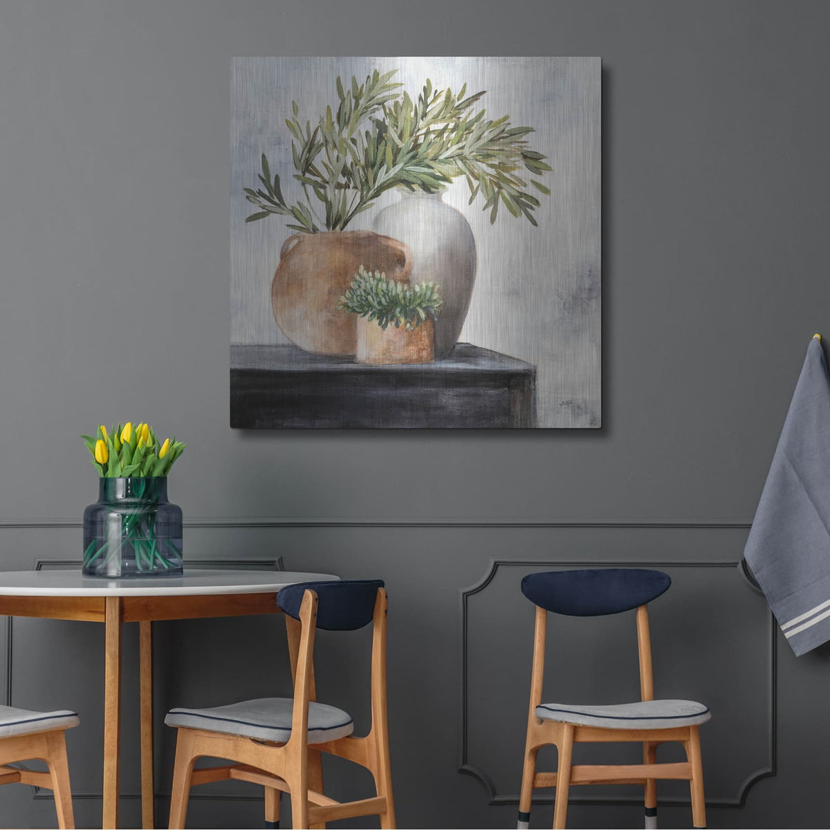 'Calm Still Life Dark 1' by Julia Purinton – Metal Wall Art, 36x36 room view