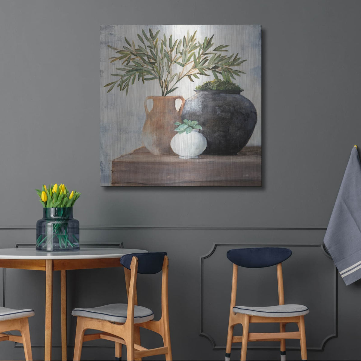 'Calm Still Life Dark 2' by Julia Purinton – Metal Wall Art, 36x36 room view