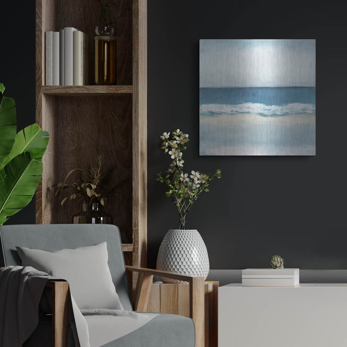 'Calming Coast' by Julia Purinton – Metal Wall Art, 24x24 room view