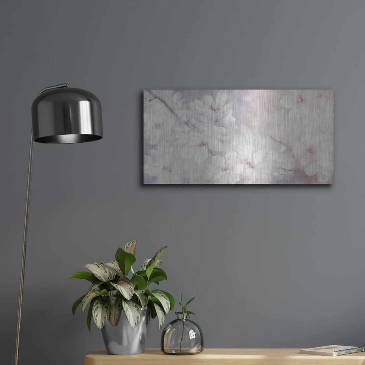 'Cherry Blossoms' by Julia Purinton – Metal Wall Art, 24x12 room view