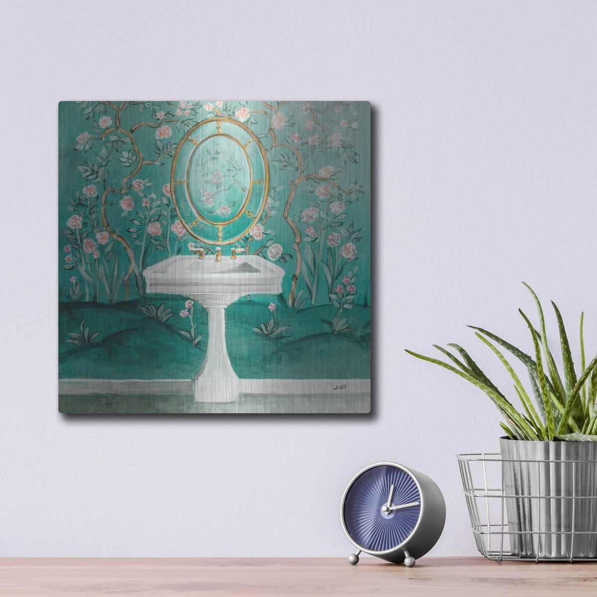 'Chinoiserie Bath 1 Sq' by Julia Purinton – Metal Wall Art, 12x12 room view