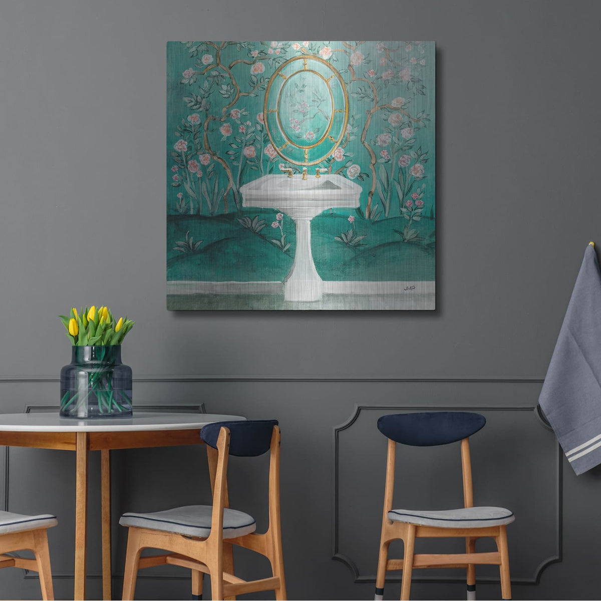'Chinoiserie Bath 1 Sq' by Julia Purinton – Metal Wall Art, 36x36 room view