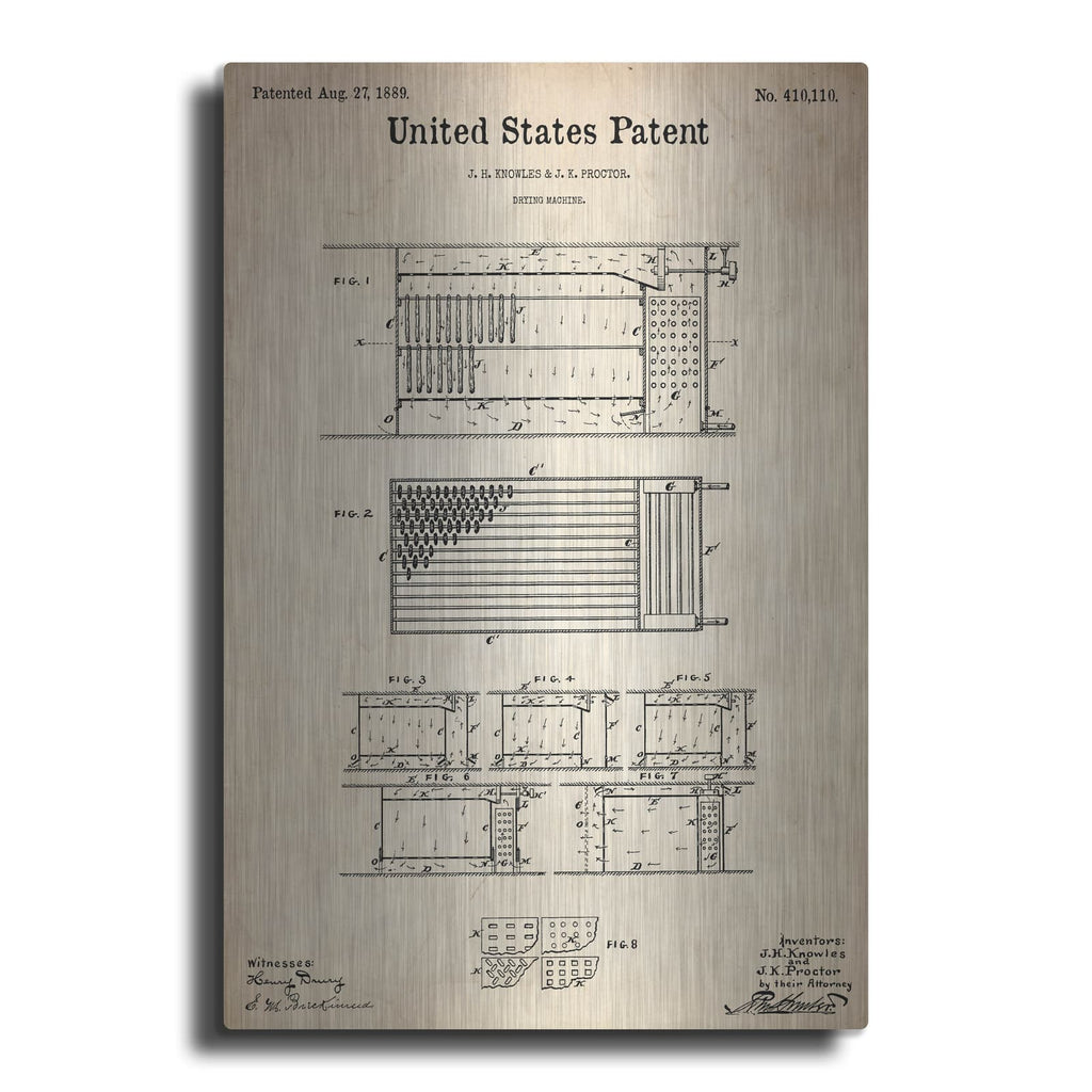 'Drying Machine Blueprint Patent Parchment' – Metal Wall Art