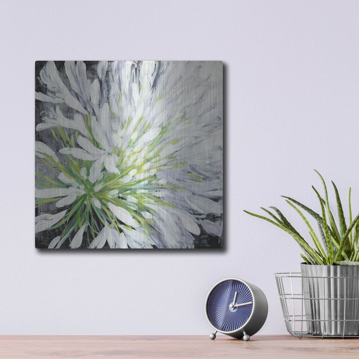 'Cleome Splash 2 Black' by Julia Purinton – Metal Wall Art, 12x12 room view