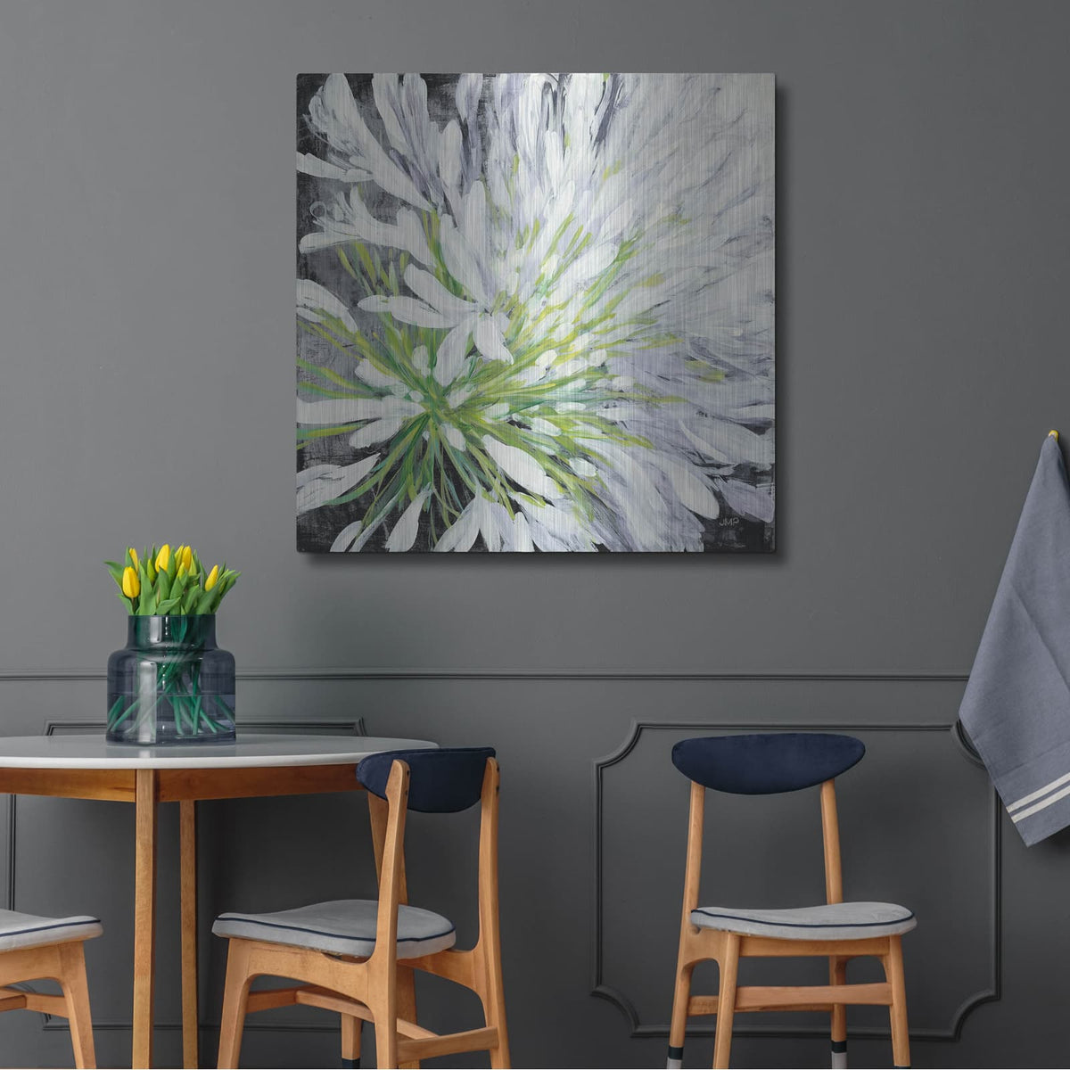 'Cleome Splash 2 Black' by Julia Purinton – Metal Wall Art, 36x36 room view