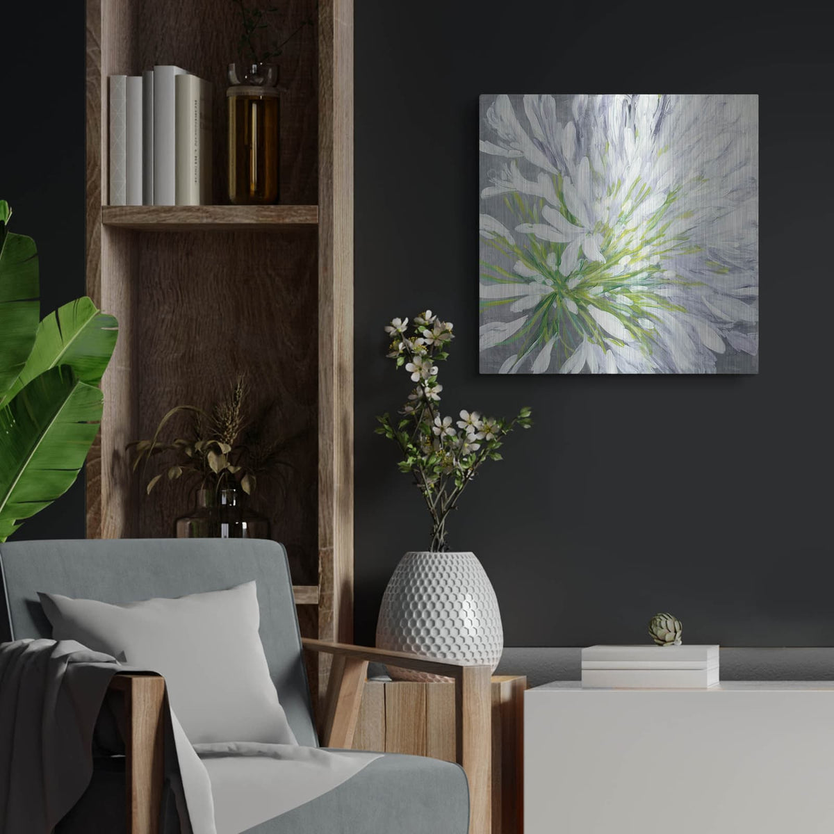 'Cleome Splash 2' by Julia Purinton – Metal Wall Art, 24x24 room view