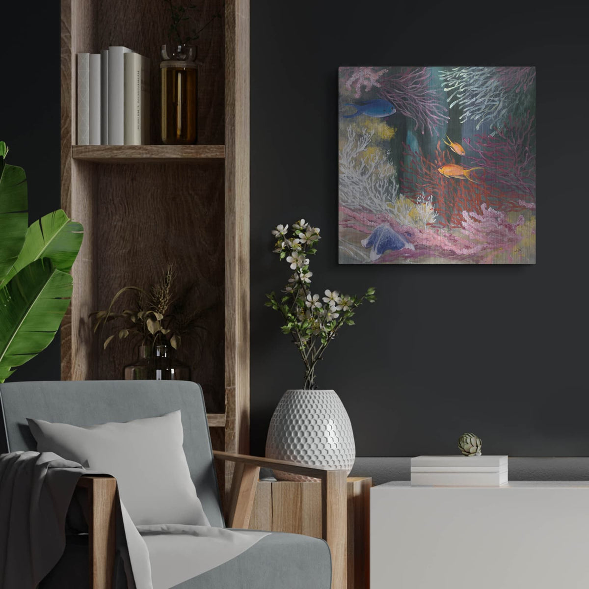 'Coastal Reef 1' by Julia Purinton – Metal Wall Art, 24x24 room view