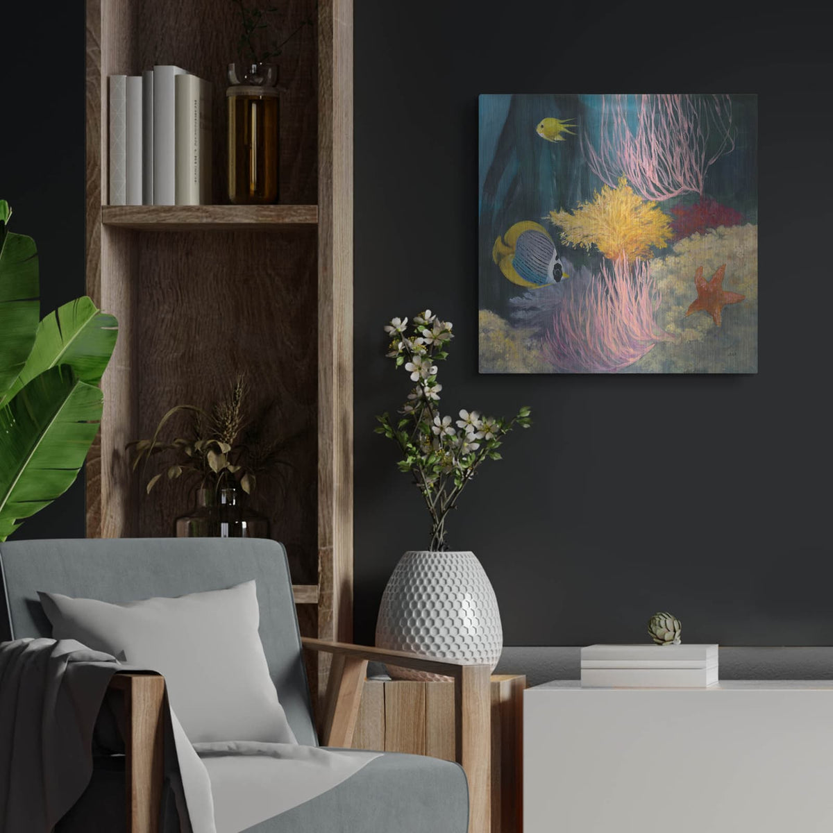 'Coastal Reef 2' by Julia Purinton – Metal Wall Art, 24x24 room view