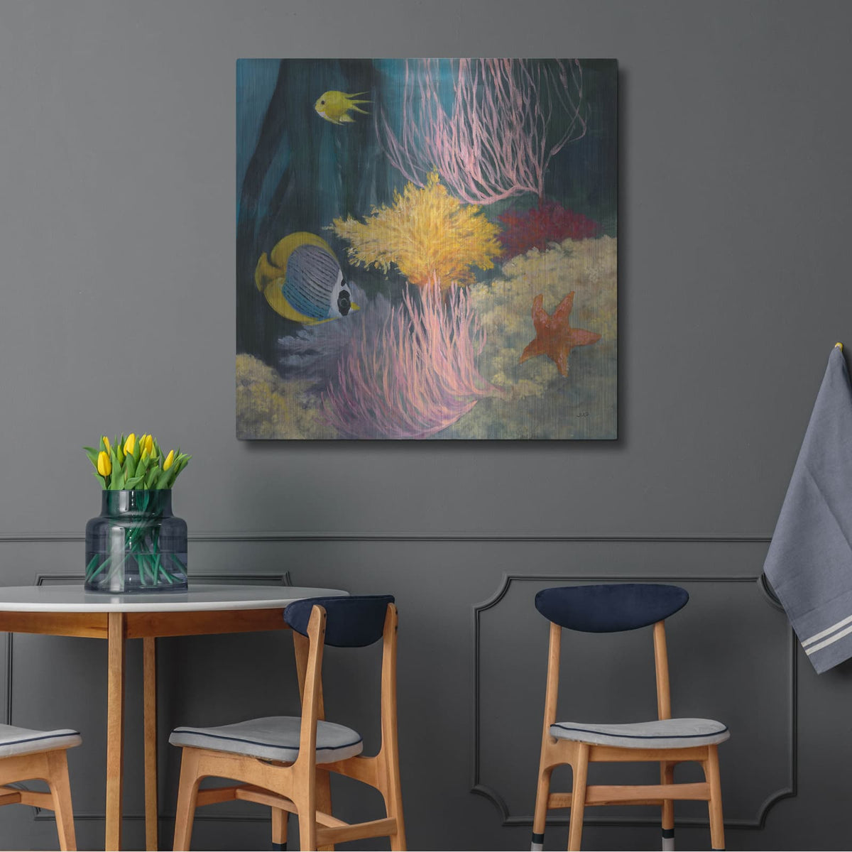'Coastal Reef 2' by Julia Purinton – Metal Wall Art, 36x36 room view