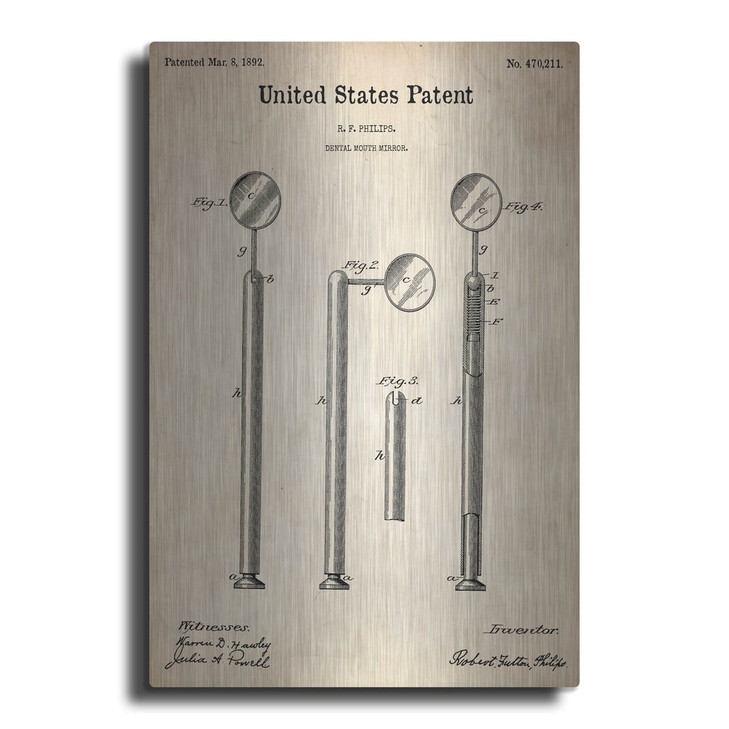 'Dental Mouth Mirror Blueprint Patent Parchment' – Metal Wall Art