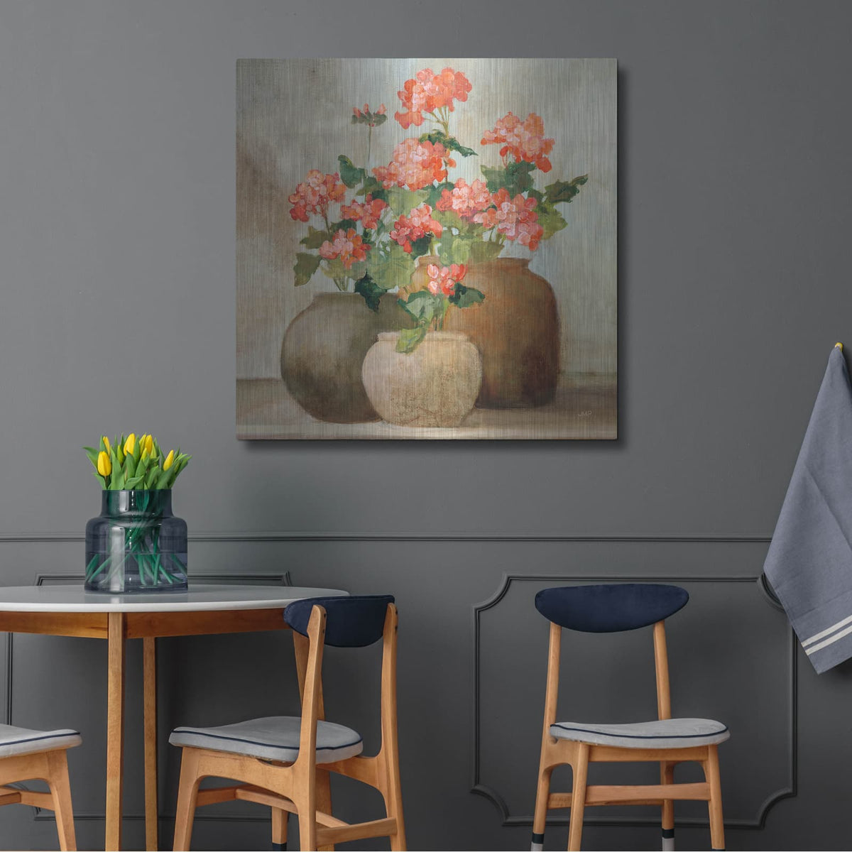 'Cottage Geraniums 2' by Julia Purinton – Metal Wall Art, 36x36 room view
