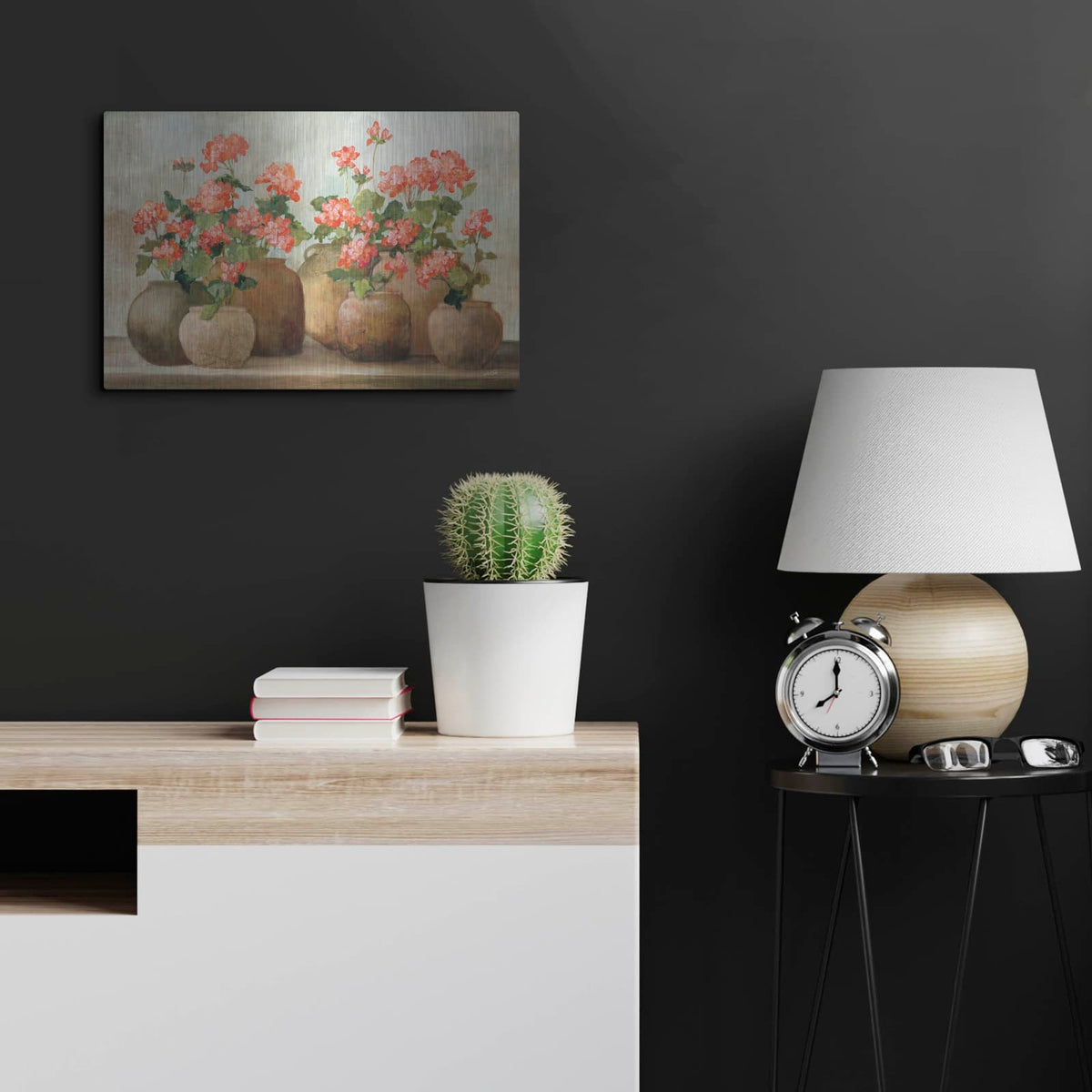 'Cottage Geraniums' by Julia Purinton – Metal Wall Art, 24x16 room view