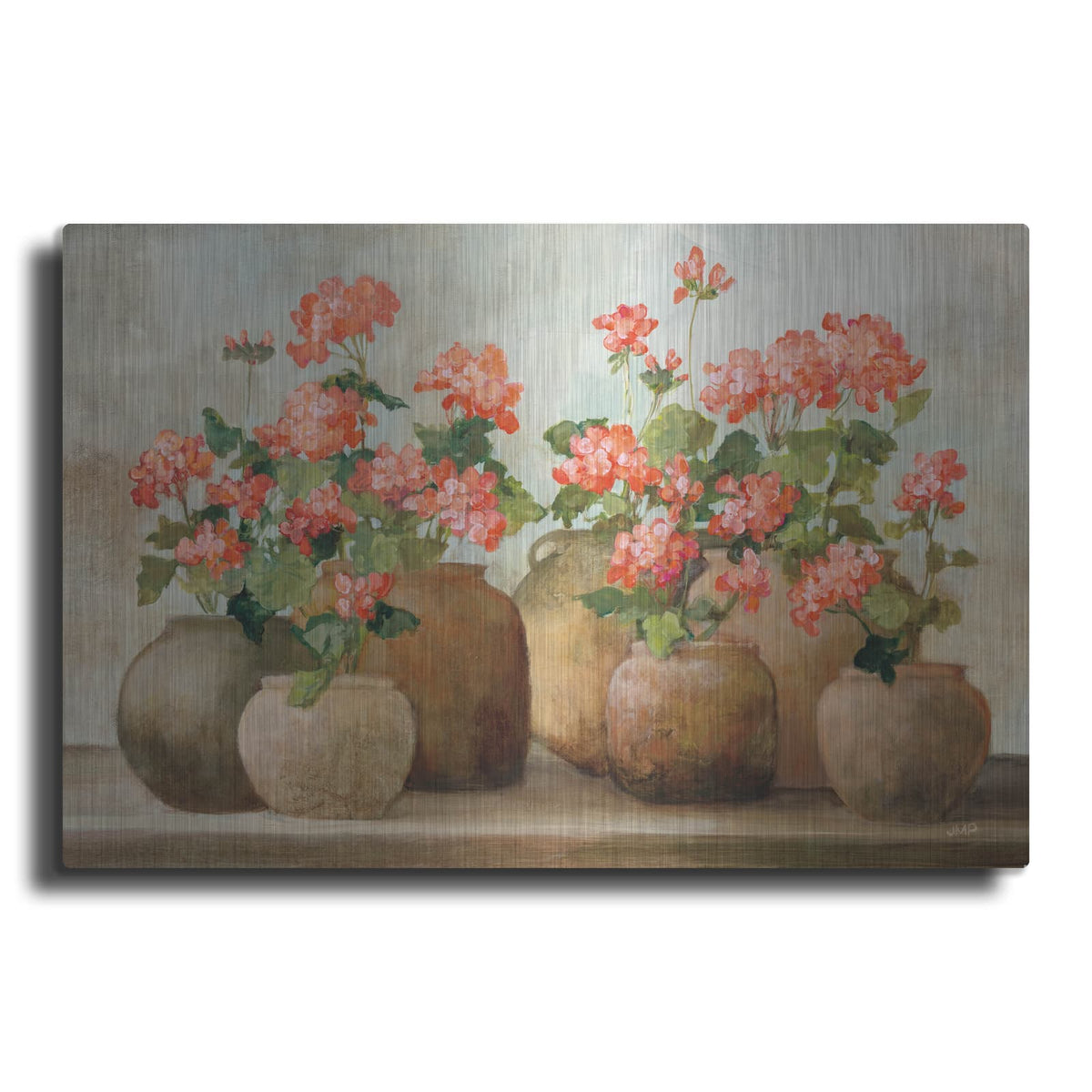 'Cottage Geraniums' by Julia Purinton – Metal Wall Art