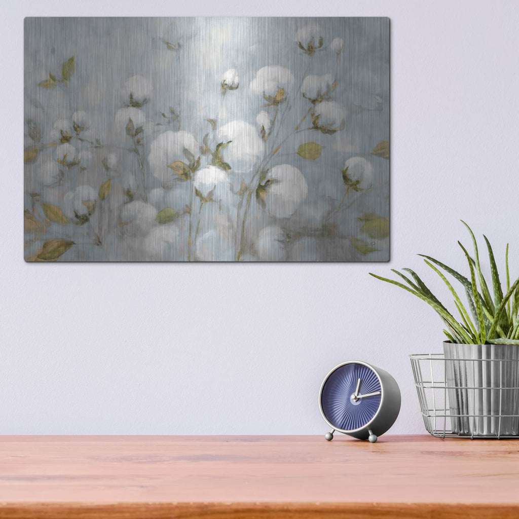 'Cotton Field Blue Gray' by Julia Purinton – Metal Wall Art, 16x12 room view