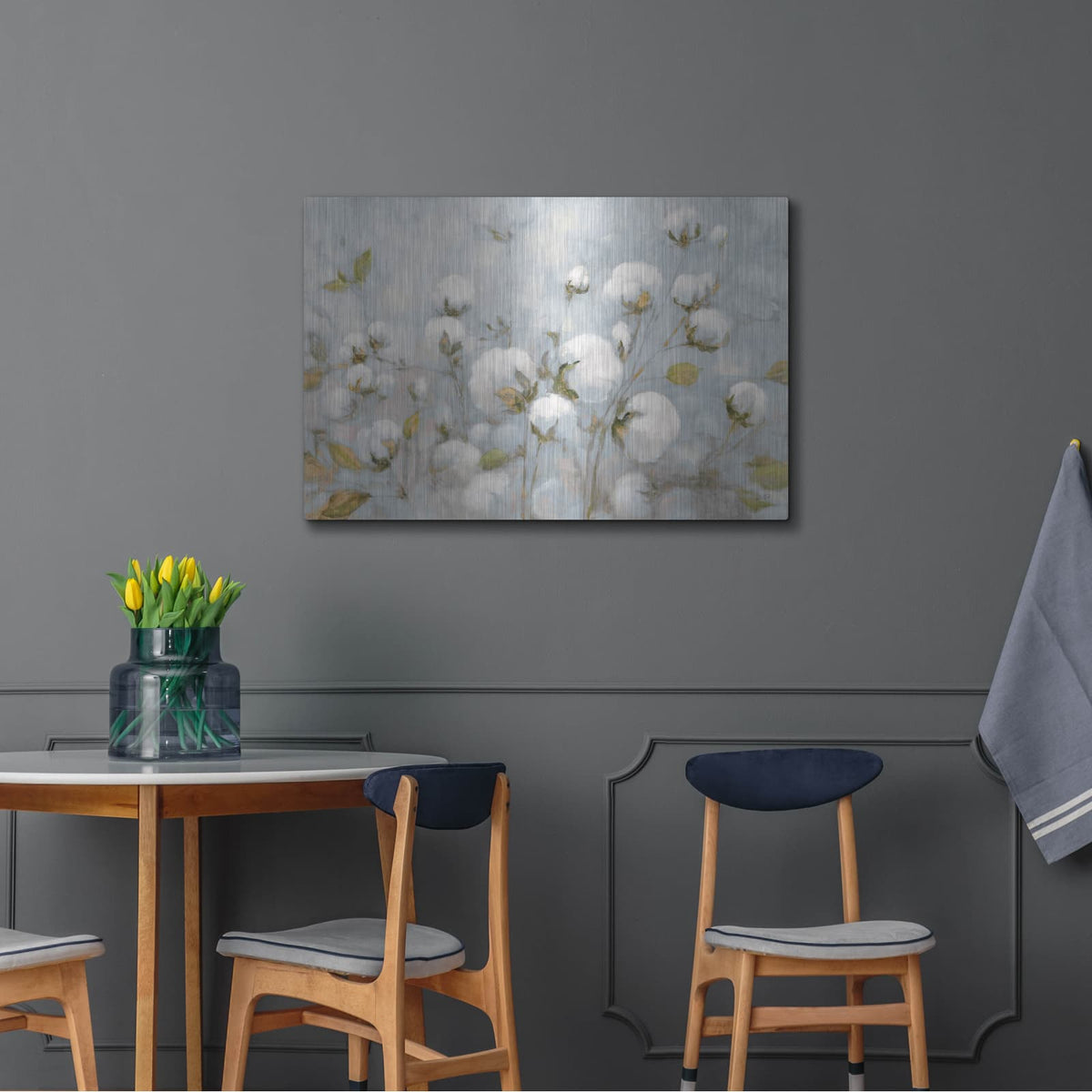 'Cotton Field Blue Gray' by Julia Purinton – Metal Wall Art, 36x24 room view