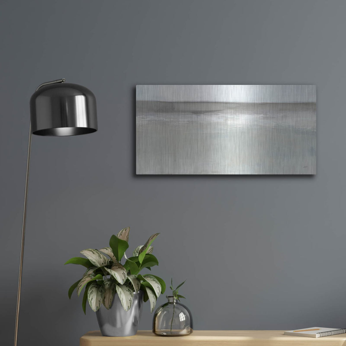 'Crest Of The Wave Gray' by Julia Purinton – Metal Wall Art, 24x12 room view