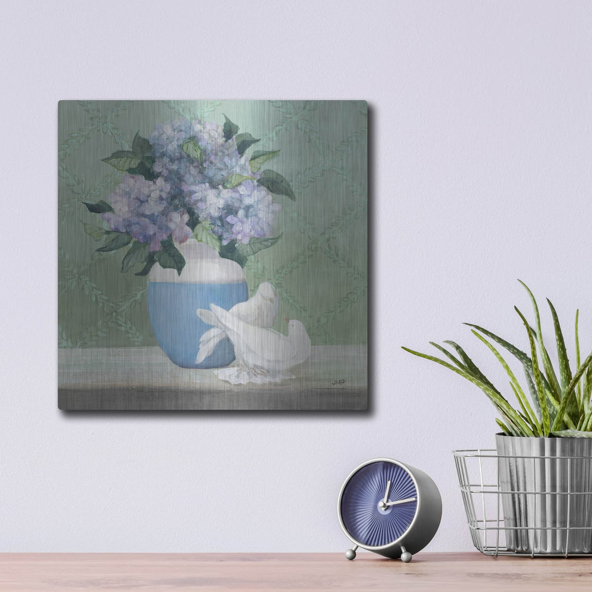 'Enchanted Hydrangea' by Julia Purinton – Metal Wall Art, 12x12 room view