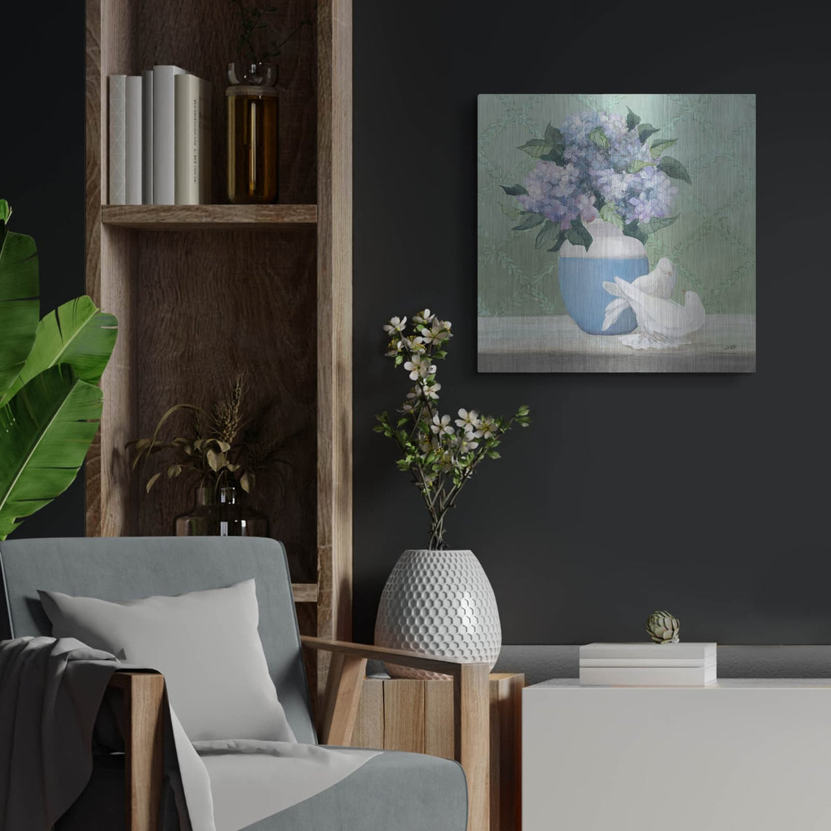 'Enchanted Hydrangea' by Julia Purinton – Metal Wall Art, 24x24 room view