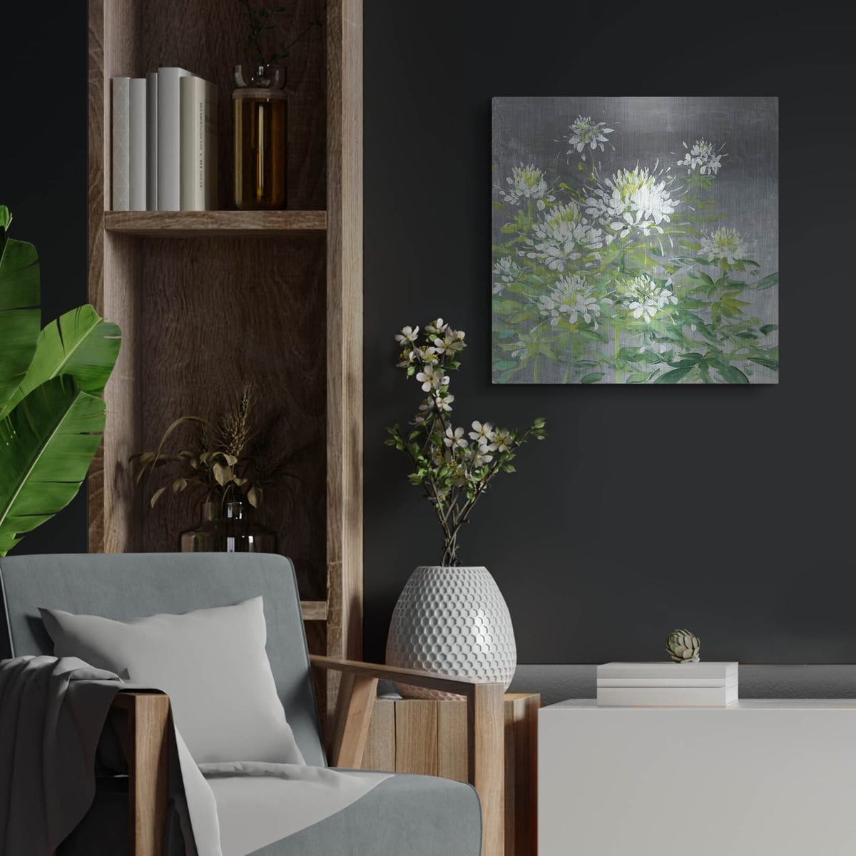'Farmhouse Cleome 2' by Julia Purinton – Metal Wall Art, 24x24 room view