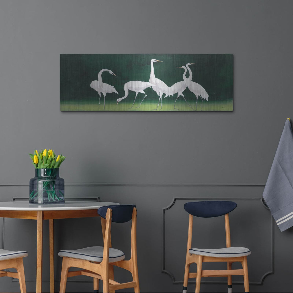 'Feathered Flock 1' by Julia Purinton – Metal Wall Art, 48x16 room view