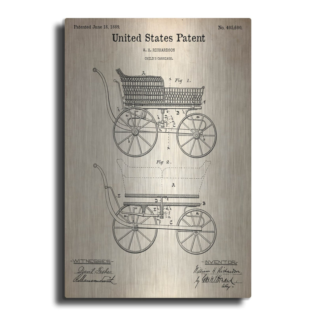 'Baby Carriage Blueprint Patent Parchment' – Metal Wall Art
