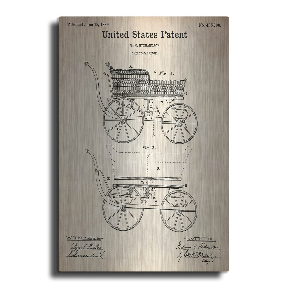 'Baby Carriage Blueprint Patent Parchment' – Metal Wall Art