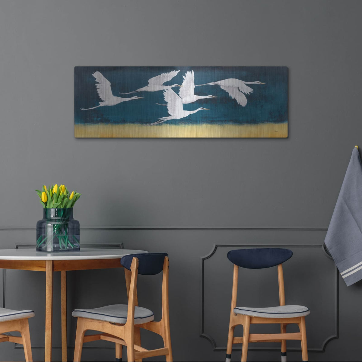 'Feathered Flock 2' by Julia Purinton – Metal Wall Art, 48x16 room view