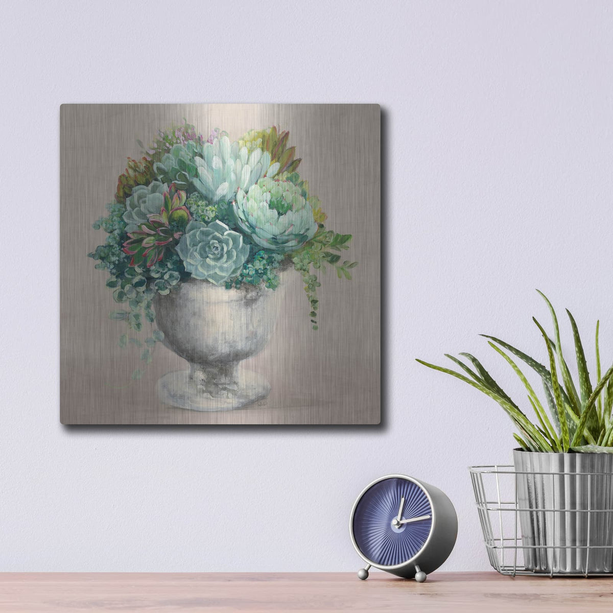 'Festive Succulents 1 Blush' by Julia Purinton – Metal Wall Art, 12x12 room view