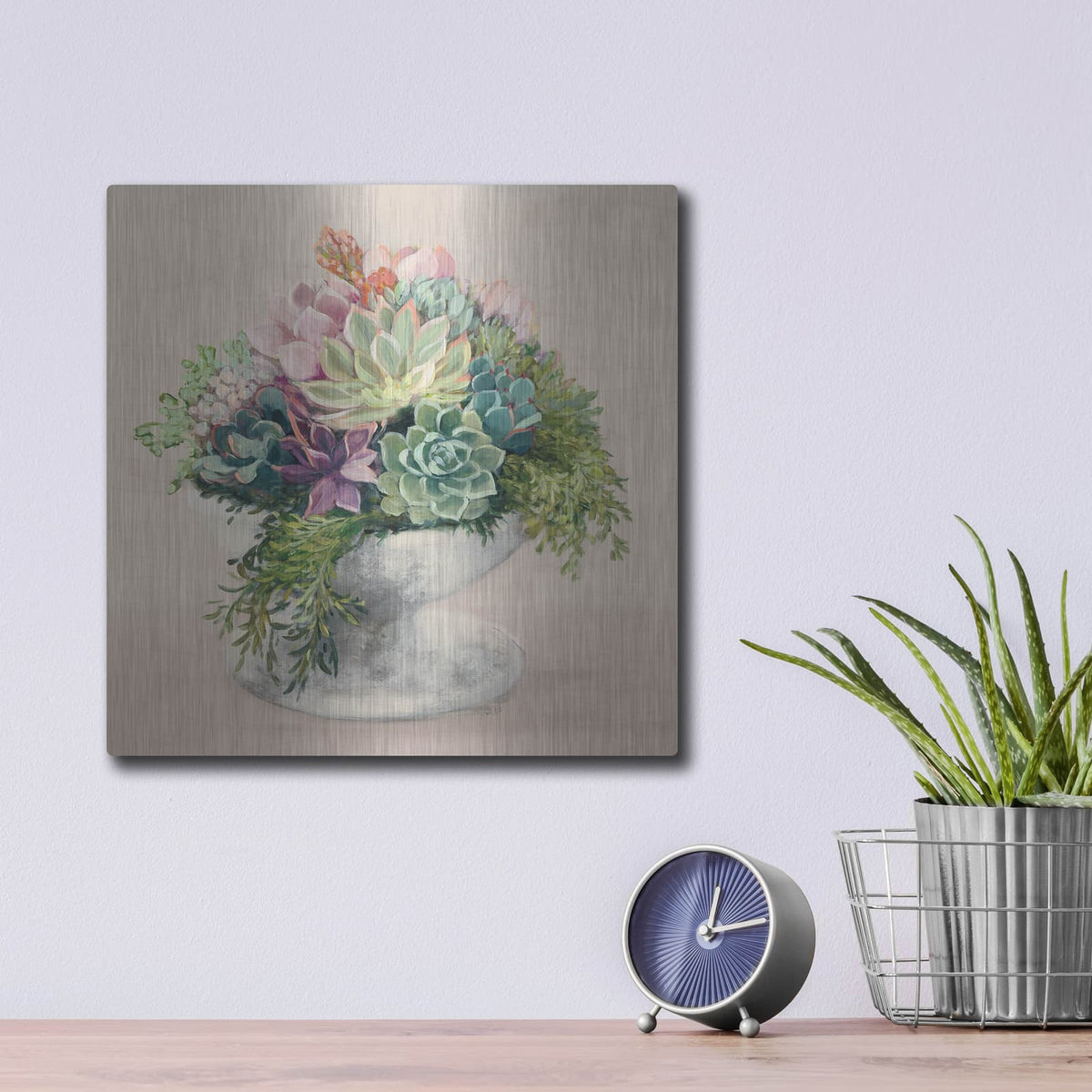 'Festive Succulents 2 Blush' by Julia Purinton – Metal Wall Art, 12x12 room view
