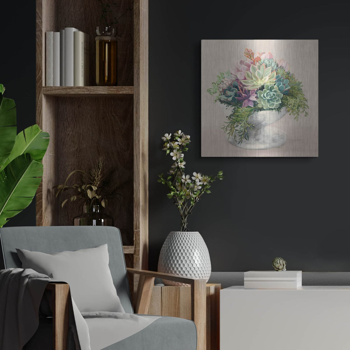 'Festive Succulents 2 Blush' by Julia Purinton – Metal Wall Art, 24x24 room view