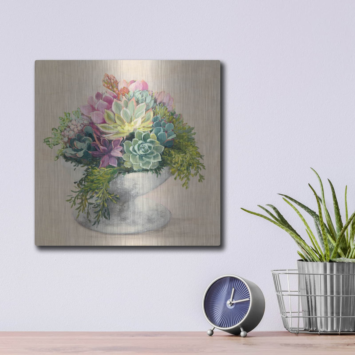 'Festive Succulents 2' by Julia Purinton – Metal Wall Art, 12x12 room view