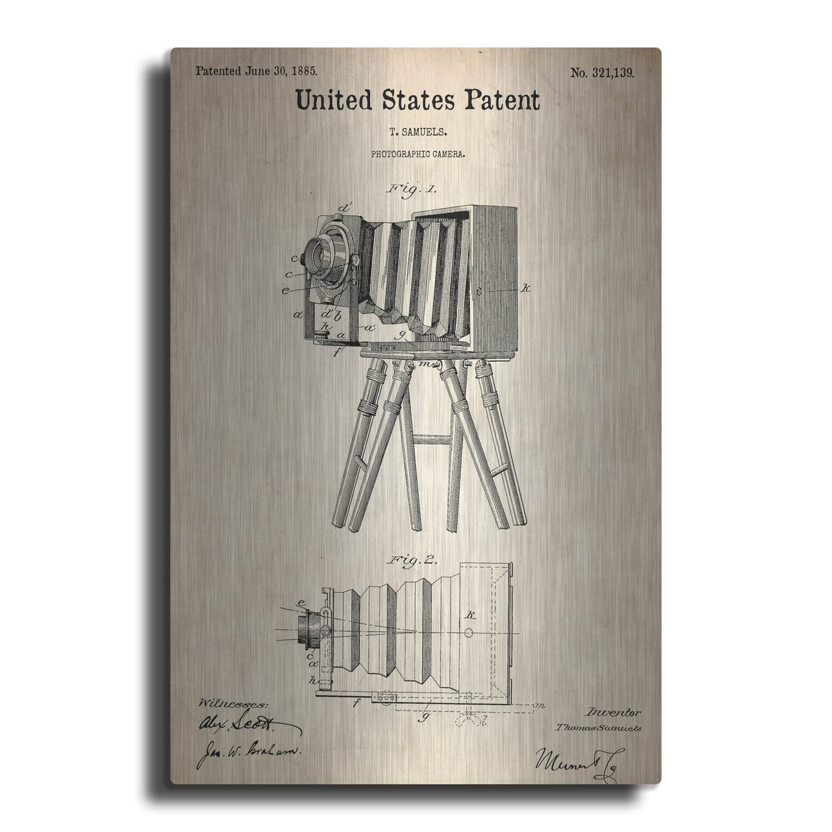 'Photographic Camera Blueprint Patent Parchment' – Metal Wall Art