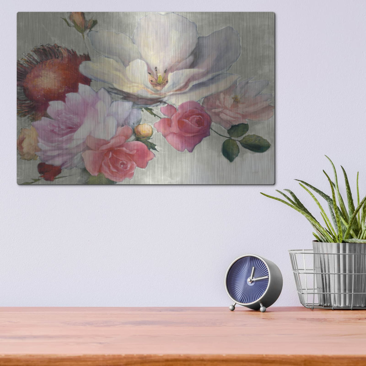 'Flemish Fantasy On White' by Julia Purinton – Metal Wall Art, 16x12 room view