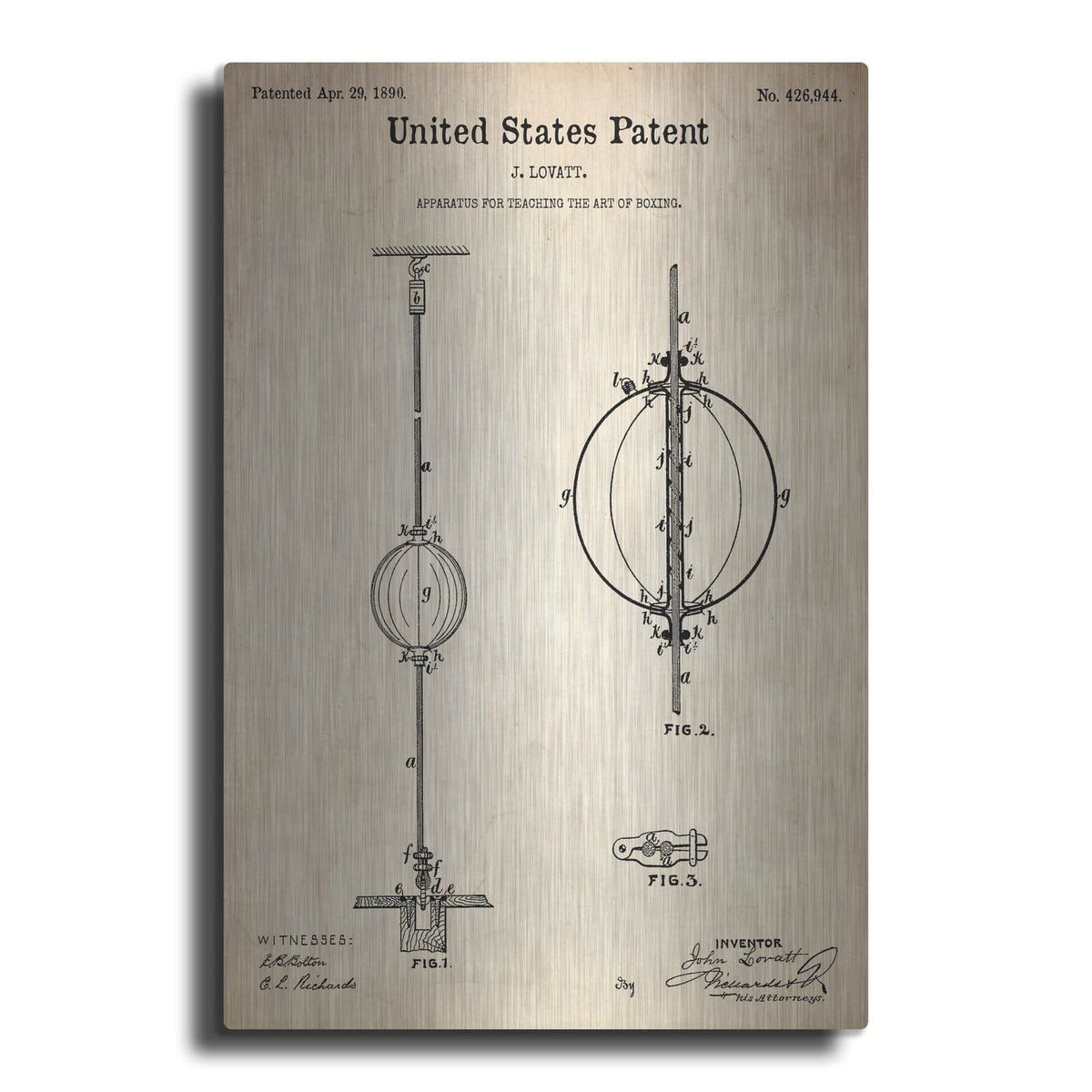 'Apparatus to Teach Boxing Blueprint Patent Parchment' – Metal Wall Art