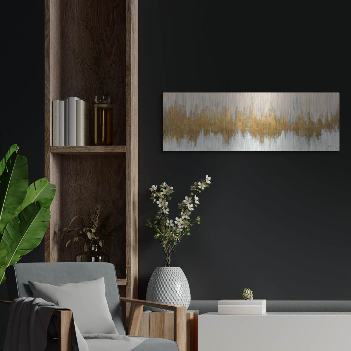 'Glimmer 2' by Julia Purinton – Metal Wall Art, 36x12 room view
