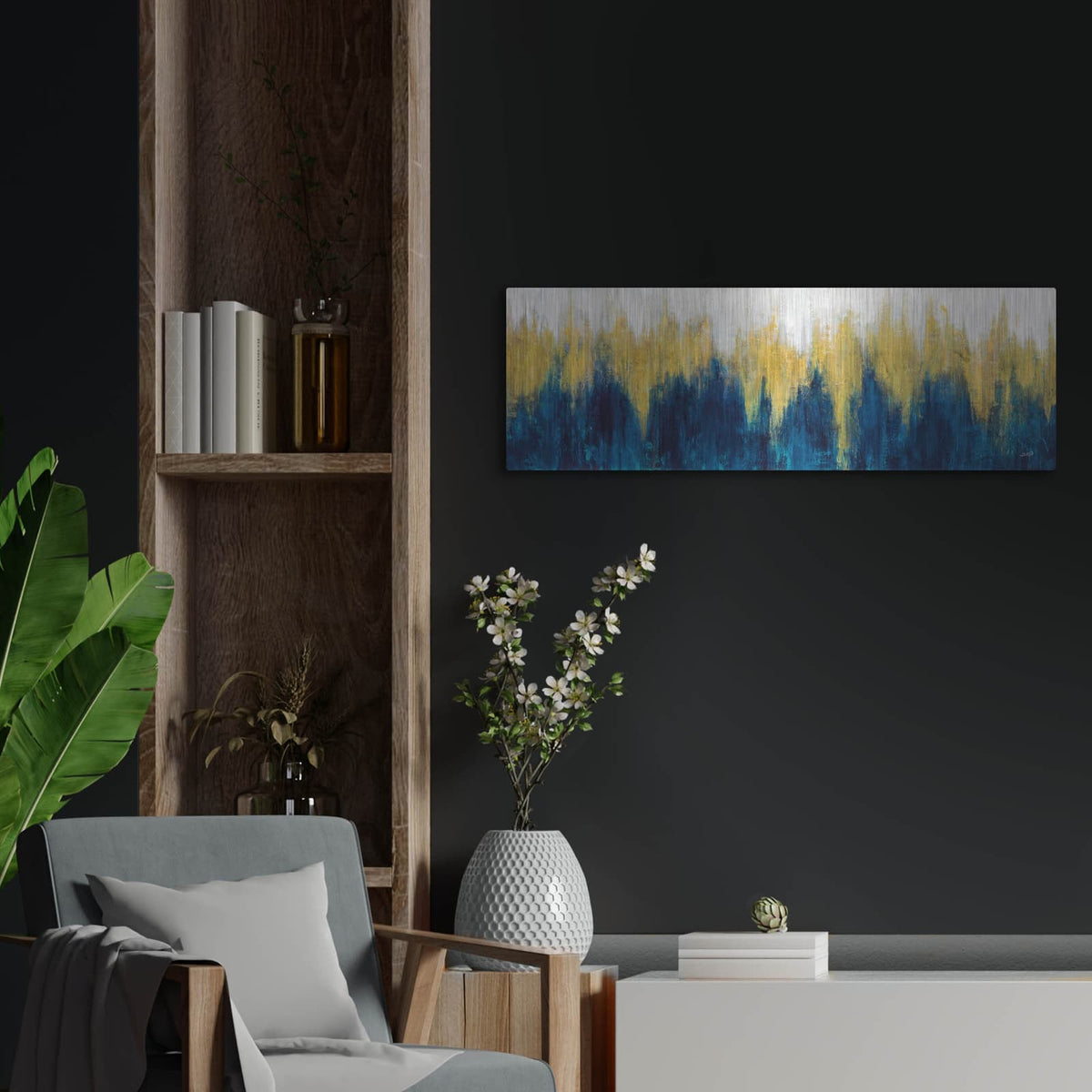 'Glimmer 3' by Julia Purinton – Metal Wall Art, 36x12 room view