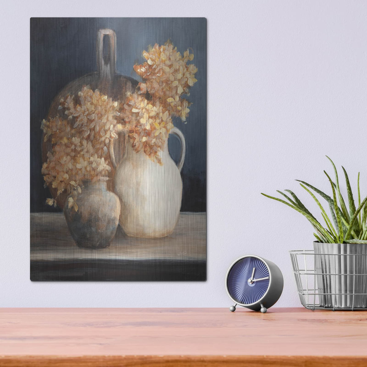 'Golden Hydrangeas 1' by Julia Purinton – Metal Wall Art, 12x16 room view