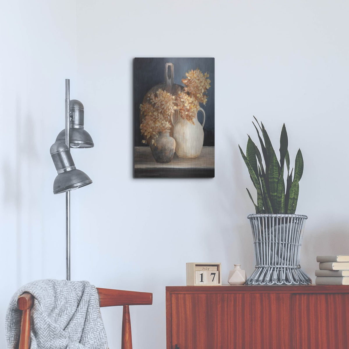 'Golden Hydrangeas 1' by Julia Purinton – Metal Wall Art, 16x24 room view