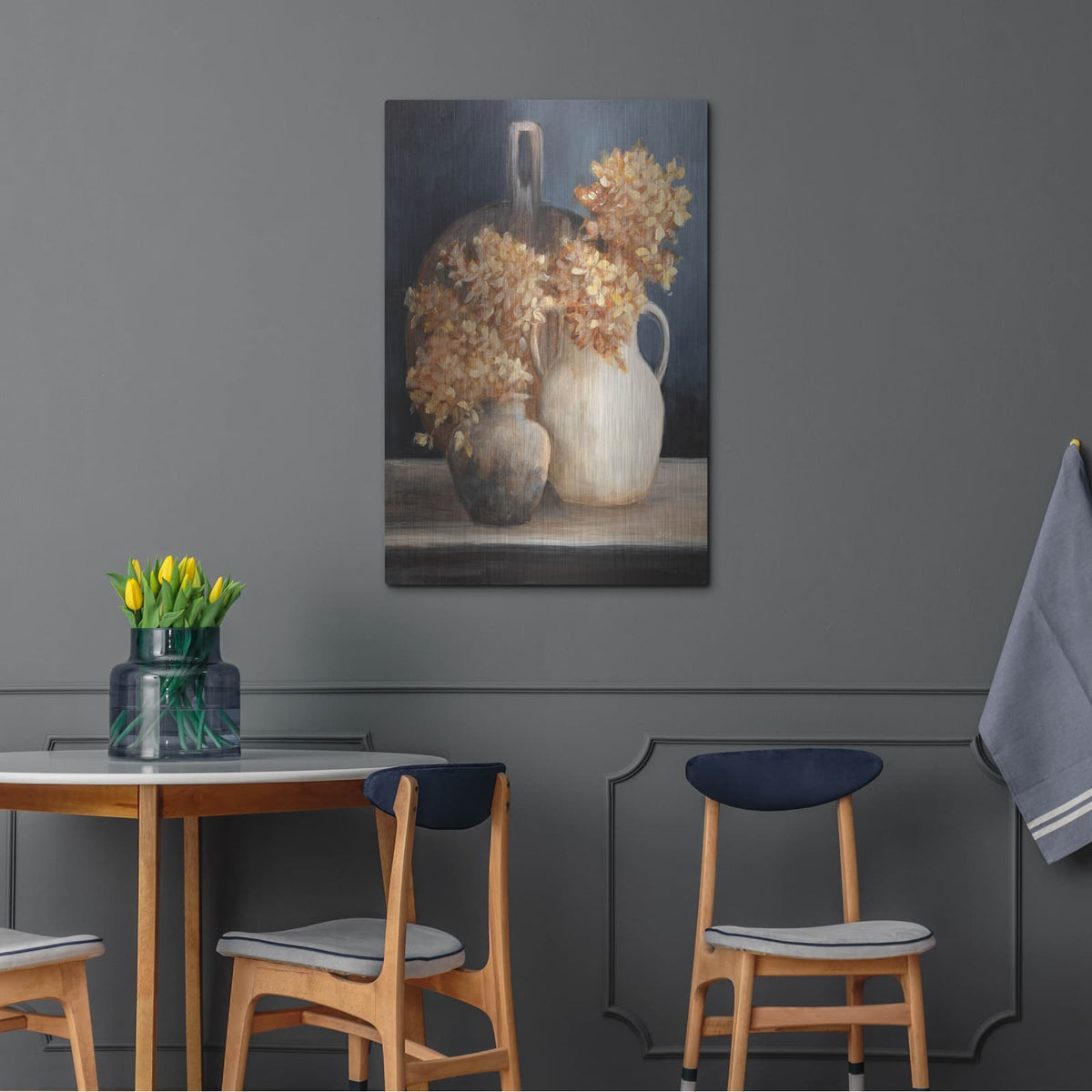 'Golden Hydrangeas 1' by Julia Purinton – Metal Wall Art, 24x36 room view