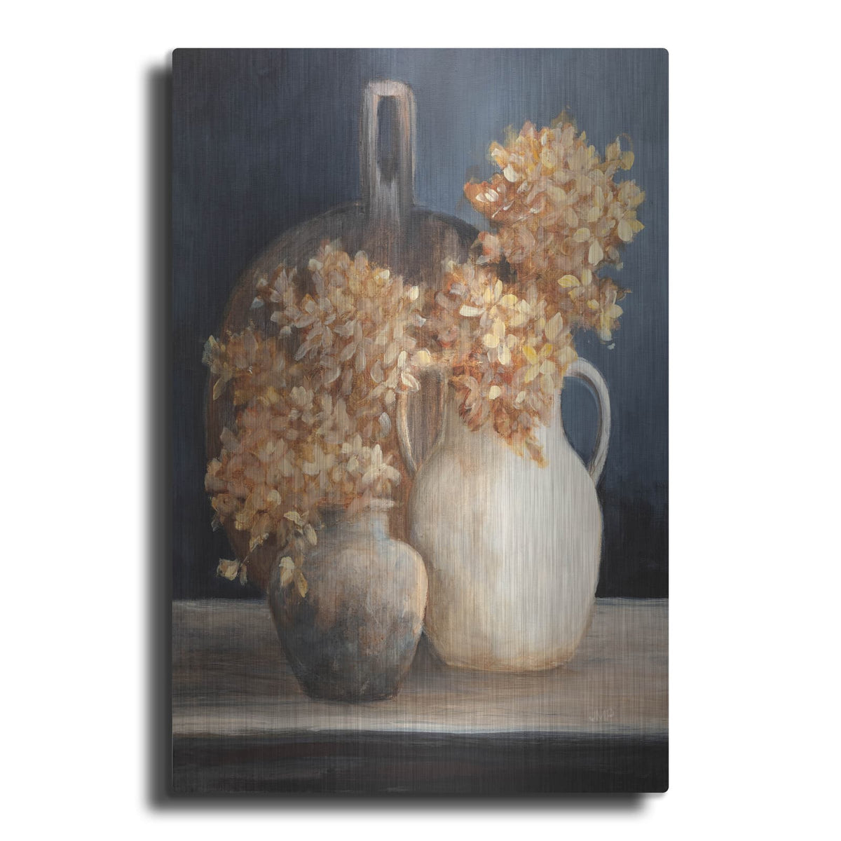'Golden Hydrangeas 1' by Julia Purinton – Metal Wall Art